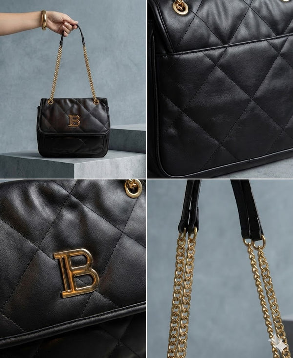 Grande Quilted Schoudertas met Gouden B-Logo